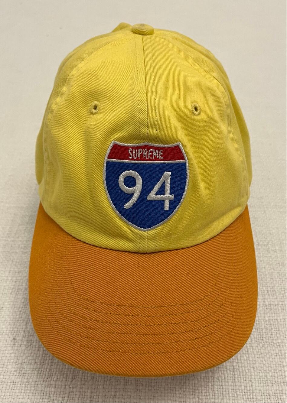 Supreme Interstate 94 6-Panel Yellow Orange Chino Twill Strapback Hat FW20 Route